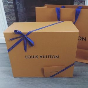 Large Gift Box w/ Blue Ribbon and Paper bag